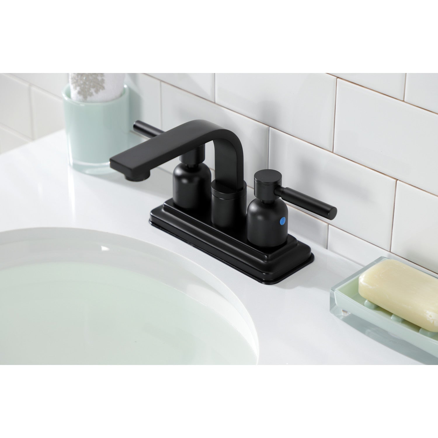 Kingston Sona KB8460DL - Concord Double-Handle 3-Hole Deck Mount 4-Inch Centerset Bathroom Faucet with Push-Up Pop-Up, Matte Black — thumbnail 2